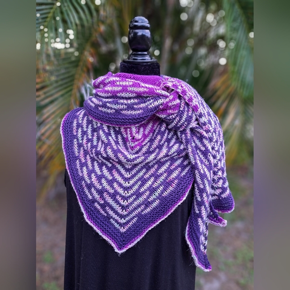 SOLD One of a Kind Warm and Cozy Knit Shawl Purple Pink Hand Dyed Wool Cashmere - Picture 8 of 15